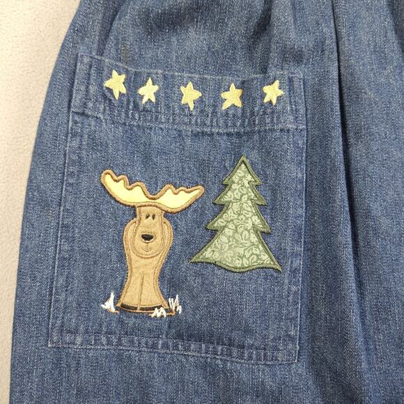 Vintage Denim Dress Womens 6 Nature Bear Cabin Embroidered Novelty Cottagecore - Picture 6 of 16